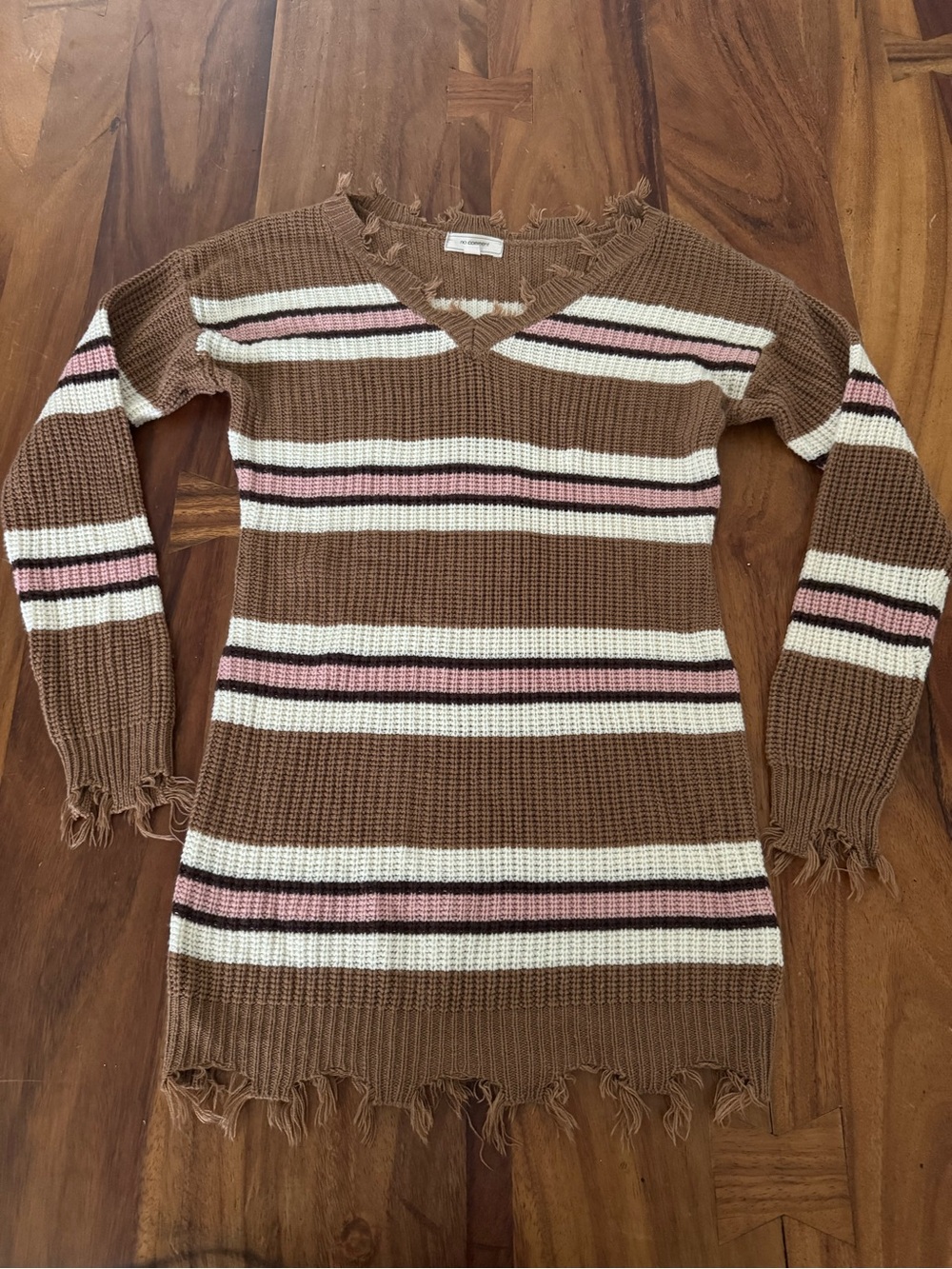 N.Y.L.A. Brown, Cream & Pink Striped V-Neck Sweater Dress
